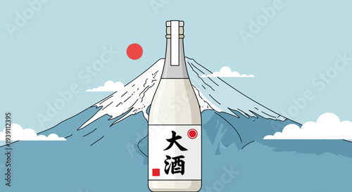 Japanese Sake Bottle Fuji Mountain Sunrise