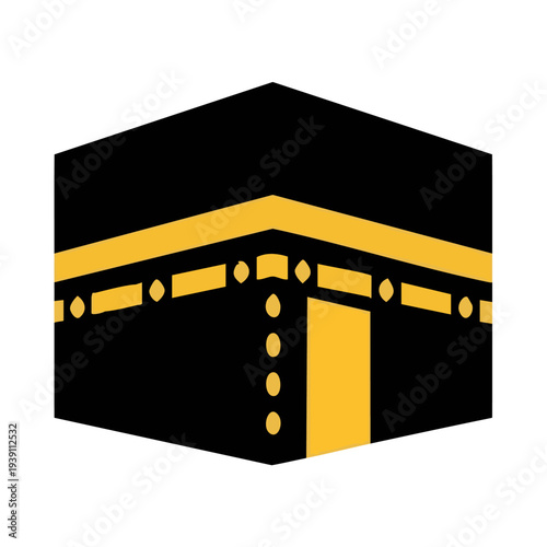 Minimalist flat vector of Kaaba in Mecca, white background, no shadows, simple Islamic icon. Perfect for apps, websites, and stock images.