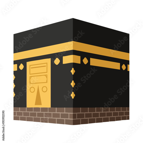 Minimalist flat vector of Kaaba in Mecca, white background, no shadows, simple Islamic icon. Perfect for apps, websites, and stock images.