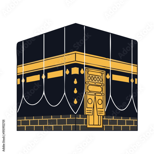 Minimalist flat vector of Kaaba in Mecca, white background, no shadows, simple Islamic icon. Perfect for apps, websites, and stock images.