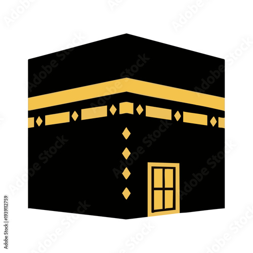 Minimalist flat vector of Kaaba in Mecca, white background, no shadows, simple Islamic icon. Perfect for apps, websites, and stock images.