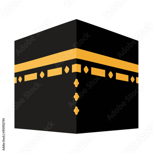 Minimalist flat vector of Kaaba in Mecca, white background, no shadows, simple Islamic icon. Perfect for apps, websites, and stock images.