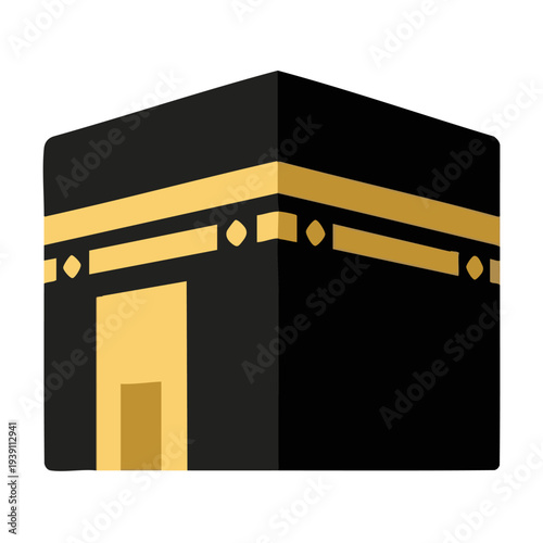 Minimalist flat vector of Kaaba in Mecca, white background, no shadows, simple Islamic icon. Perfect for apps, websites, and stock images.