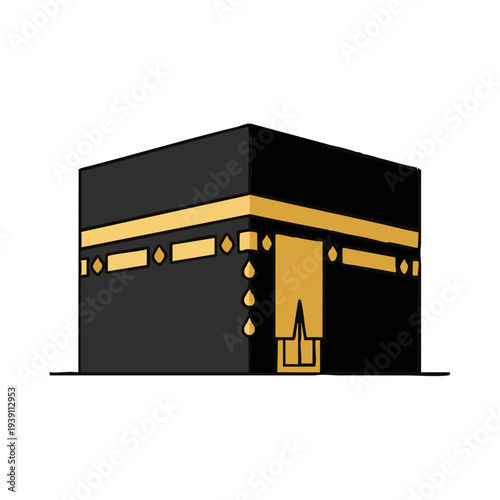 Minimalist flat vector of Kaaba in Mecca, white background, no shadows, simple Islamic icon. Perfect for apps, websites, and stock images.