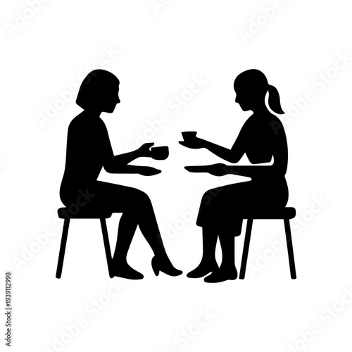 Women sitting talking drinking coffee tea silhouette