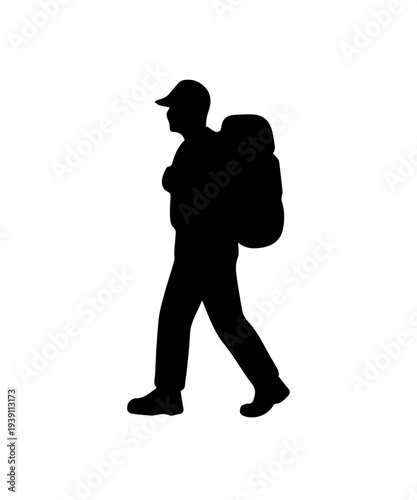 Hiker silhouette trekking with backpack