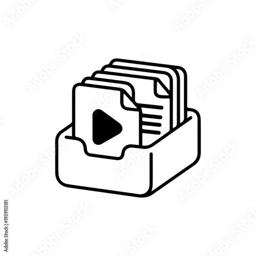 Document Tray with Play Button – Media Management Graphic.