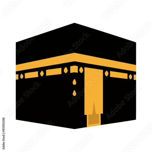 Minimalist flat vector of Kaaba in Mecca, white background, no shadows, simple Islamic icon. Perfect for apps, websites, and stock images.