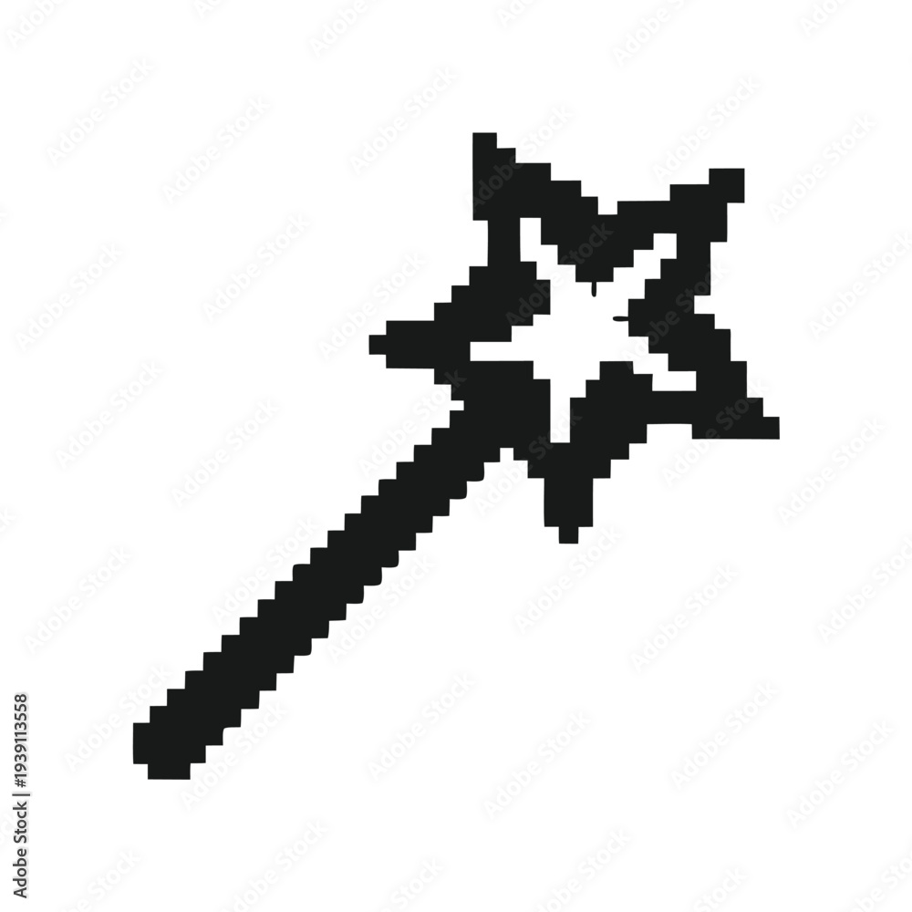 Fototapeta premium Fantasy Wizard Wand Pixel Art Silhouette for Mobile Game Assets and User Interface Icons