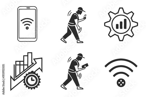 Mobile Settings Configuration Icon Set  Flat Silho (6) SVG Vector Illustration