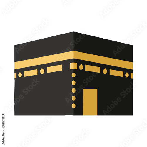 Minimalist flat vector of Kaaba in Mecca, white background, no shadows, simple Islamic icon. Perfect for apps, websites, and stock images.