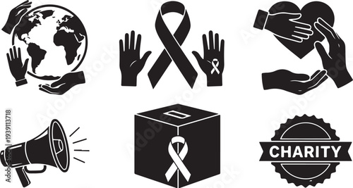 Charity and donation concept with hands and awareness ribbons