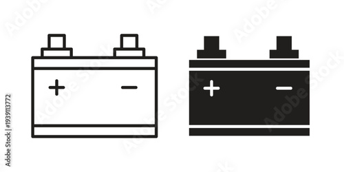 Car Battery icon design silhouette and line art style on white background