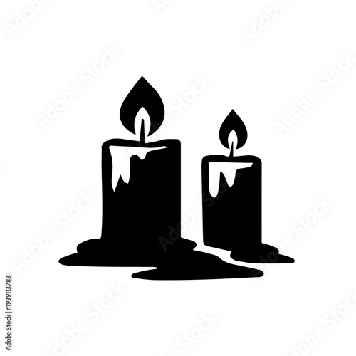 Candle flame burning silhouette set