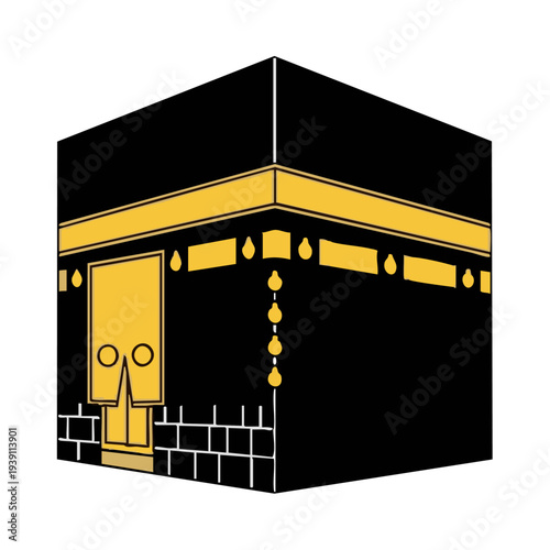 Minimalist flat vector of Kaaba in Mecca, white background, no shadows, simple Islamic icon. Perfect for apps, websites, and stock images.