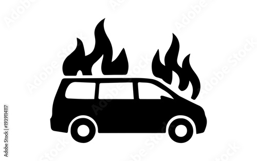 Burning car van icon representing vehicle fire and accident risk