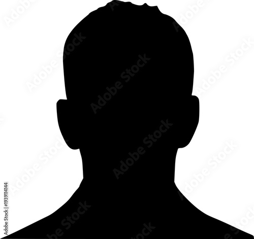 Professional silhouette of a man facing forward, upper body portrait, minimalist vector illustration isolated on white background for profile and corporate concepts.