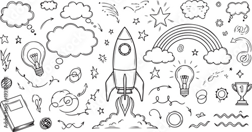 Set of doodle business icons vector