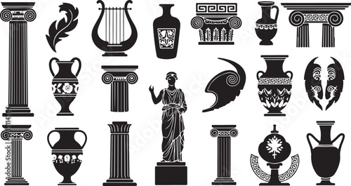 Set of 20 ancient Greek and Roman architecture icons vector