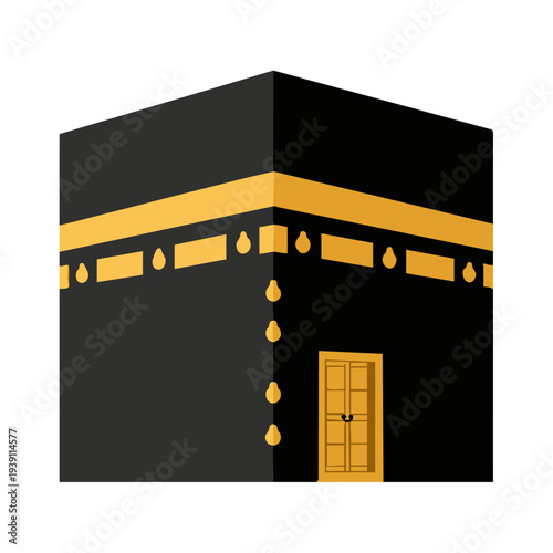 Minimalist flat vector of Kaaba in Mecca, white background, no shadows, simple Islamic icon. Perfect for apps, websites, and stock images.