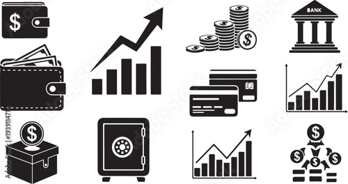 Financial icons for business and money management concepts