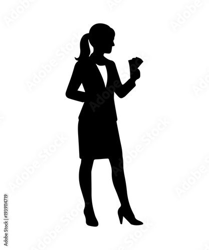 Businesswoman silhouette holding cash money in hand