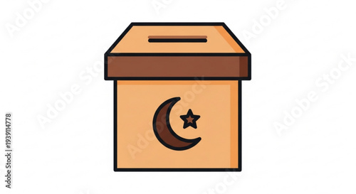 A vector graphic illustration of a ballot box with a crescent moon and star symbol, representing voting and democracy