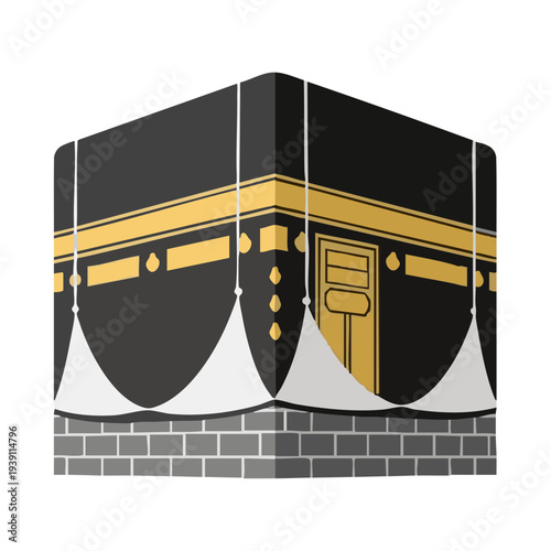 Minimalist flat vector of Kaaba in Mecca, white background, no shadows, simple Islamic icon. Perfect for apps, websites, and stock images.