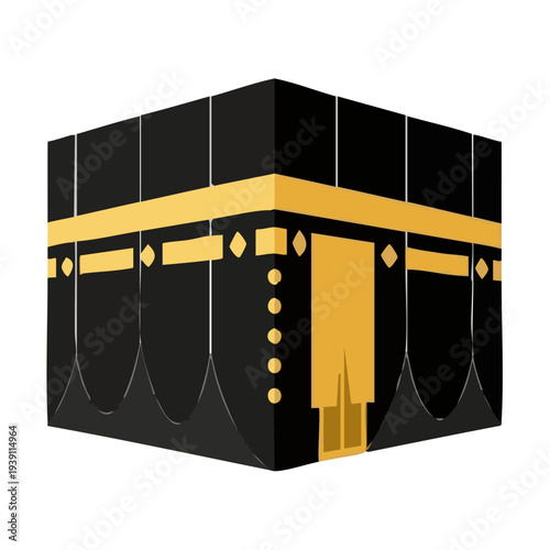 Minimalist flat vector of Kaaba in Mecca, white background, no shadows, simple Islamic icon. Perfect for apps, websites, and stock images.