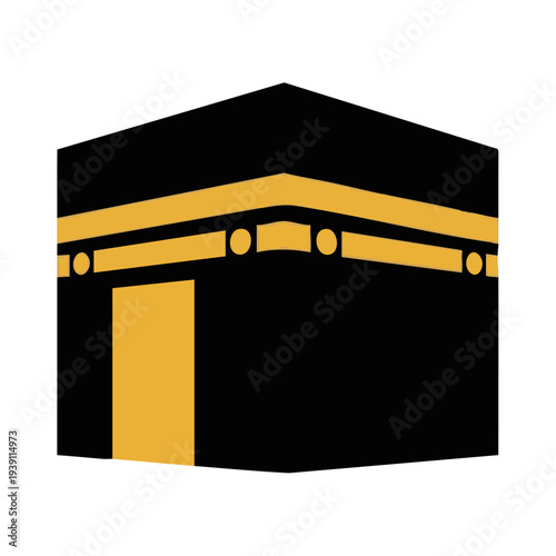 Minimalist flat vector of Kaaba in Mecca, white background, no shadows, simple Islamic icon. Perfect for apps, websites, and stock images.