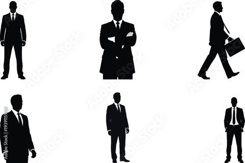 Businessman silhouette set, professional corporate man vector collection