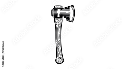 woodcutter axe rustic forestry tool detailed vintage engraving illustration wooden handle chopping axe hand drawn woodcut style