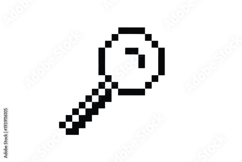 Clean Black and White Magnifying Glass Pixel Illustration for Modern Retro Projects