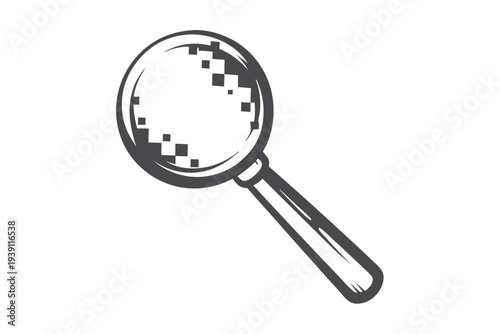 Monochrome Search Icon Graphic in Pixelated 8-Bit Vector Art Style