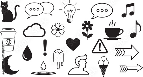 Set of 25 black line icons vector