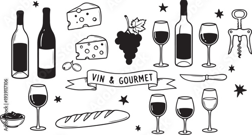 Set of 16 wine and gourmet icons vector