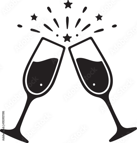 Vector illustration of two champagne glasses celebrating