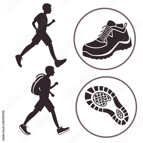 Mobile Step Counter Activity Icon Set  Flat Silhou (1) SVG Vector Illustration