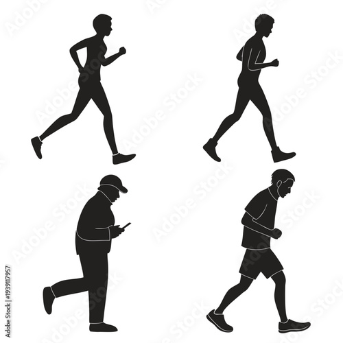 Mobile Step Counter Activity Icon Set  Flat Silhou (2) SVG Vector Illustration