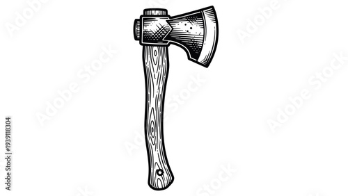 woodcutter axe rustic forestry tool detailed vintage engraving illustration wooden handle chopping axe hand drawn woodcut style