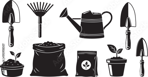 Gardening tools and supplies for planting and growth care
