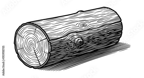Vintage Engraving Style Pine Wood Log, Detailed Woodcut Timber Vector Illustration
