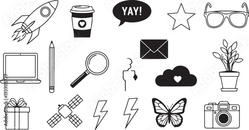 Set of 16 line icons vector