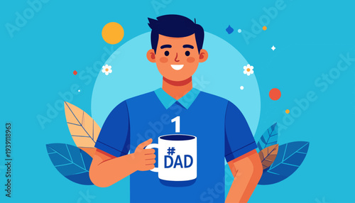 Man Holding Mug with Fathers Day Message.