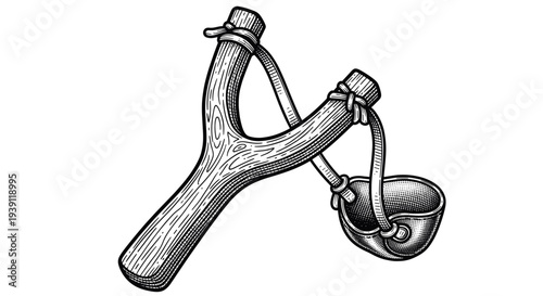 Vintage engraving style slingshot illustration