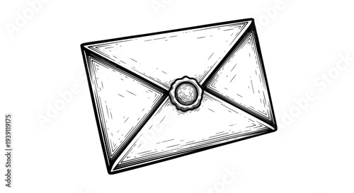 Vintage engraving postal envelope illustration detailed hand drawn classic mail letter icon in retro woodcut engraving style isolated