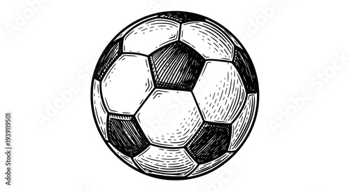 classic soccer ball detailed vintage engraving sports equipment illustration hand drawn football ball woodcut style isolated