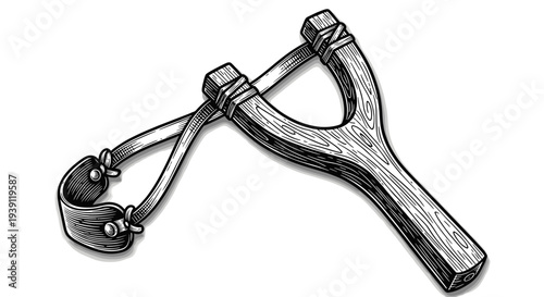 Vintage engraving style slingshot illustration