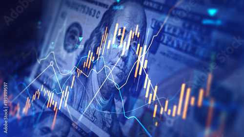 Photos American dollars banknotes with financial stock market chart graph for currency exchange and global trade