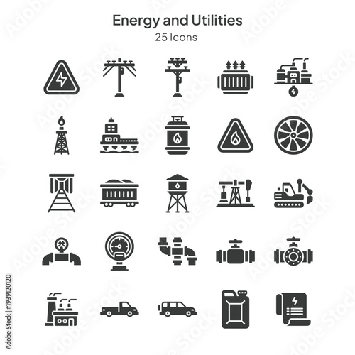 energy and utilities icons collection